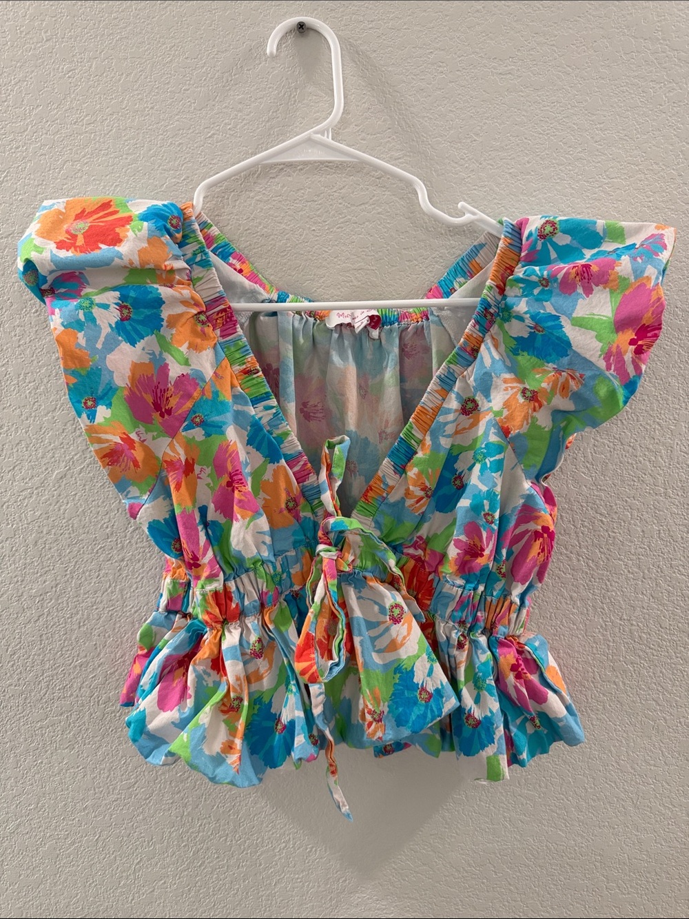 Meet Me in Santorini Adelina Ikat Floral Print Bubble Top